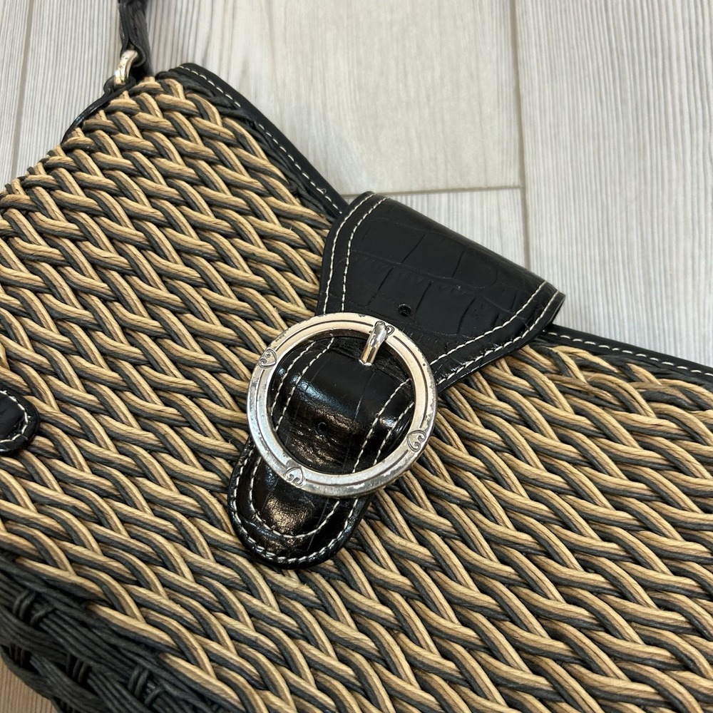 BRIGHTON Woven CORD Shoulder Bag with Leather Strap Closure Floral Fabric Lining - Picture 7 of 14